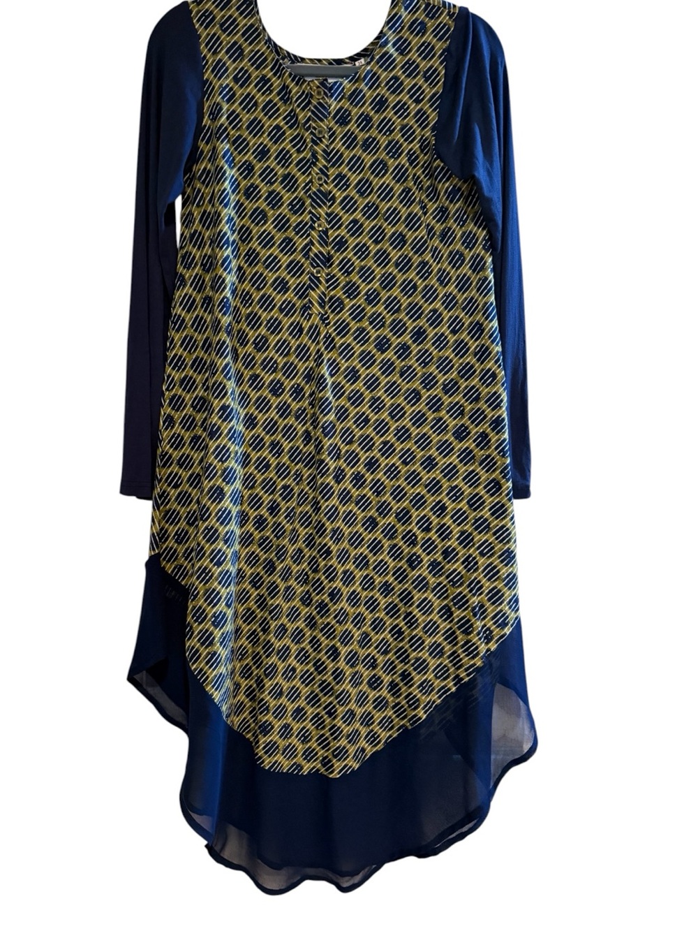 Biba Size 34 Cotton Printed High Low Tunic Dress Navy Olive India
